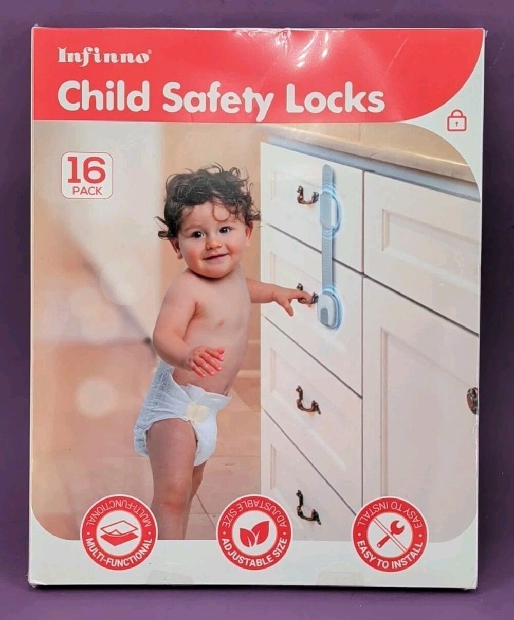 Infinno Child Safety Locks 16 Pack Baby Proofing Cabinet Drawer Straps No Drill